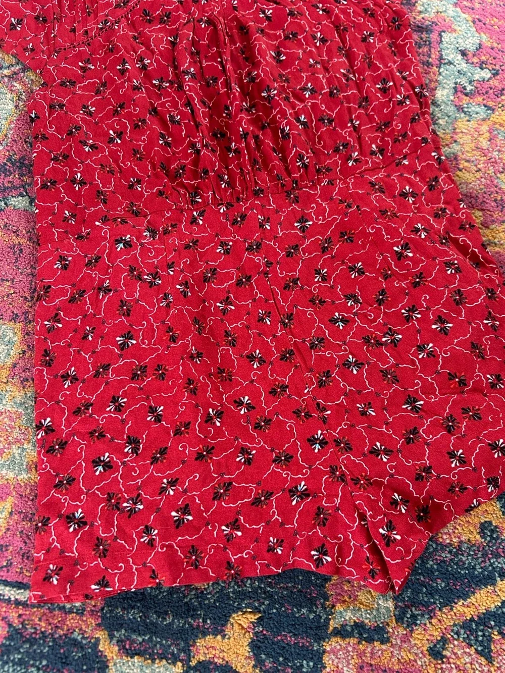 Free People | Women’s Red/Black Floral Short Sleeve Debby Dot Shorts Romper Sz S